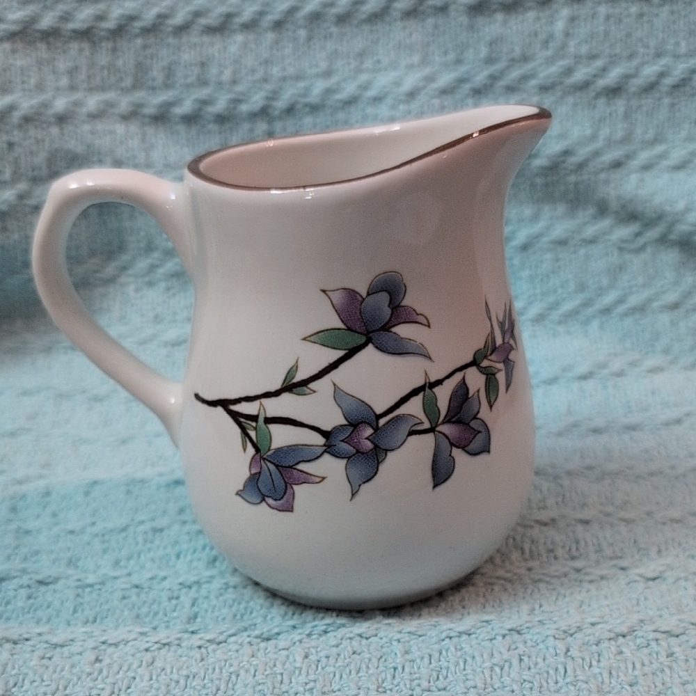 Floral White and Blue Ceramic Pitcher"Woodhill" By Citation